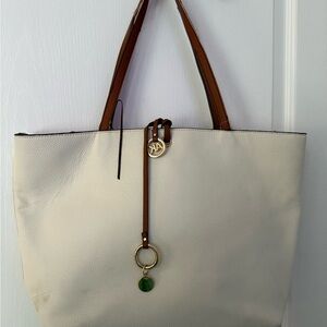 Anne Klein Cream and Brown Tote Bag with Structured Design